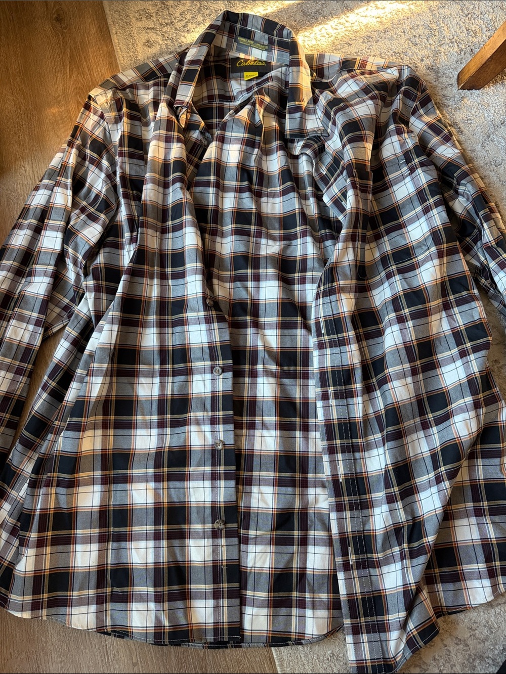 Cabela's Men's White, Brown & Black Plaid Button-Down Shirt